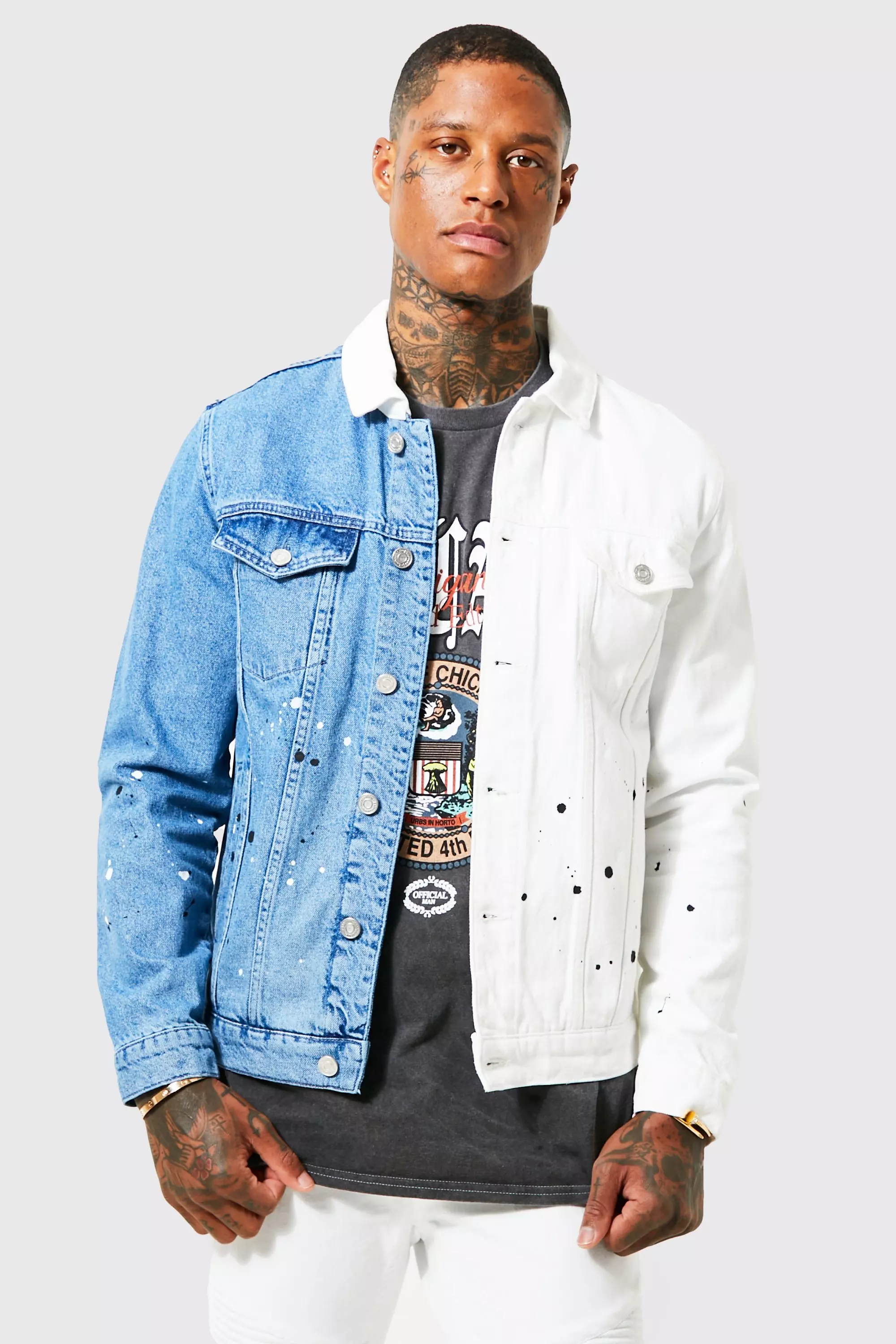 Men's paint splatter deals denim jacket